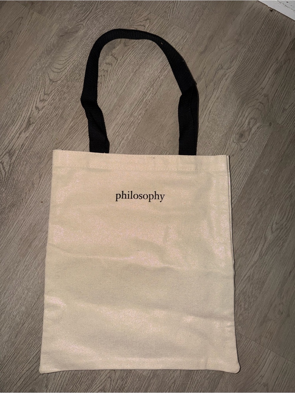 Philosophy Cream metallic Tote with Black Straps